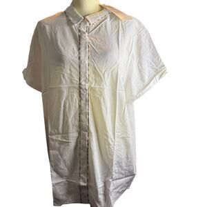 Wildfang The Empower Short Sleeve Button Up, White With Brown Trim, Size XL, NWT